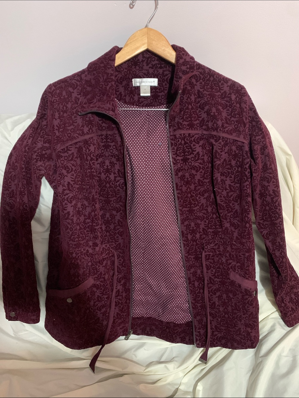 Christopher & Banks Burgundy Damask Full-Zip Utility Jacket